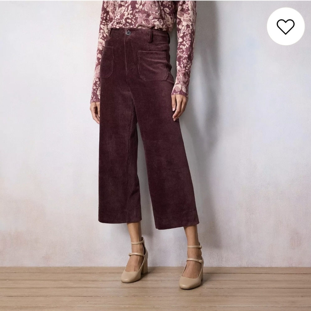 New Super High Rise Crop Wide Leg Pants Stretch Purple Corduroy Size 18 Wide 18W